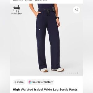 Figs High Waisted Isabel Wide Leg Scrub Pants in Navy